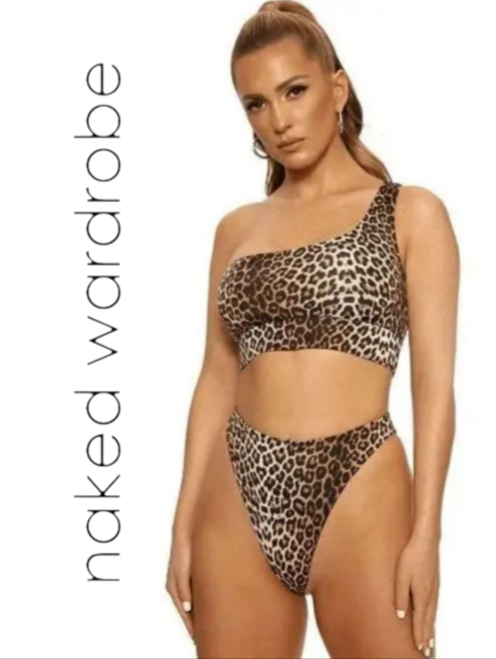 Naked Wardrobe Leopard Print One-Shoulder Bikini Top